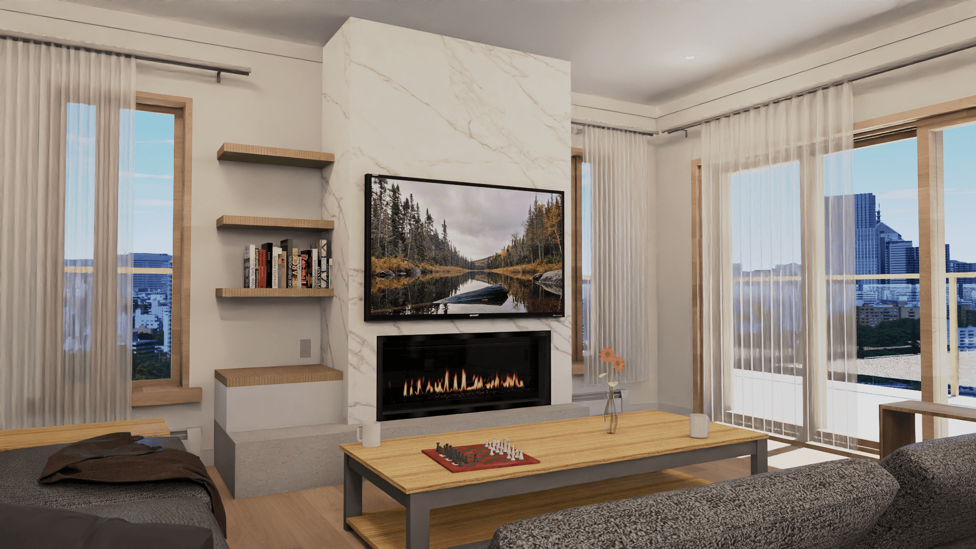Architectural interior rendered in the cloud